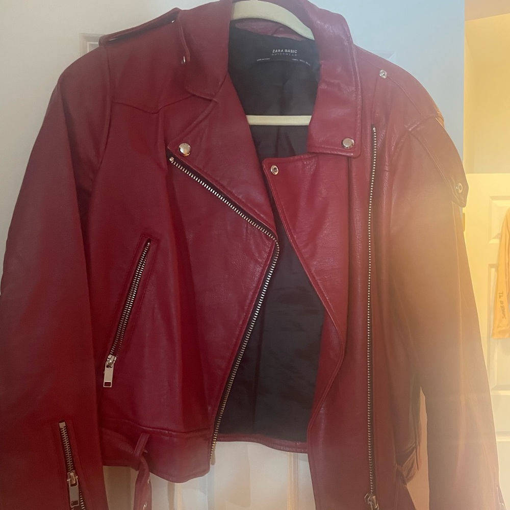 Red Zara leather jacket